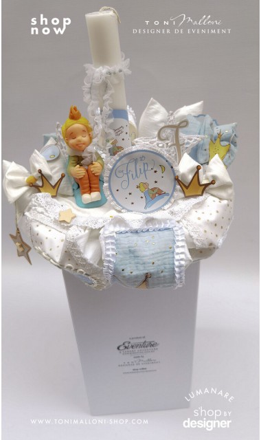 Lumanare botez Le Petit Prince cu figurina Micul Print lucrata manual 6